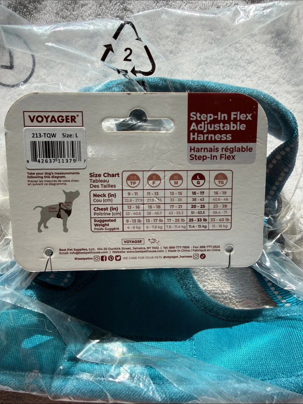 Voyager Teal Step-In Adjustable Dog Harness - Reflective